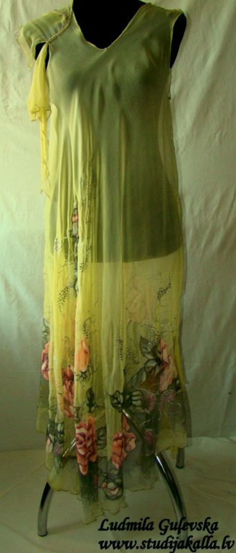 Dress.Natural silk dress handmade artwork silk painting | Etsy
