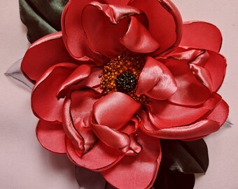 Handmade  satin flower brooch.Peony. Red,pink,purple flower. Choose your flower.