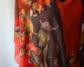 Dress.Boho.Natural silk dress - handmade artwork, silk painting, red floral dress, red tulip