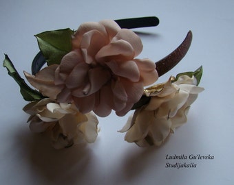 Wedding hair accessories, Bohemian hair crown ,satin fabric flower,100% handmade.