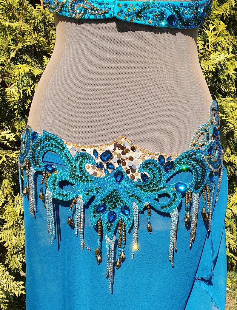 Belly Dance Costume. Tealgoldenemerald Professional Belly Dance