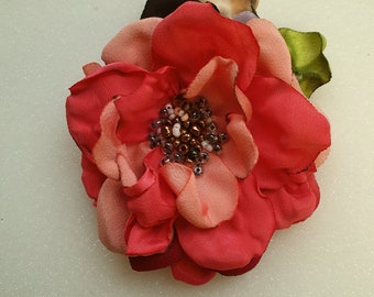 Handmade  satin flower brooch.Peony. Rose.Blue,salmon,pink  color flower. Choose your color.