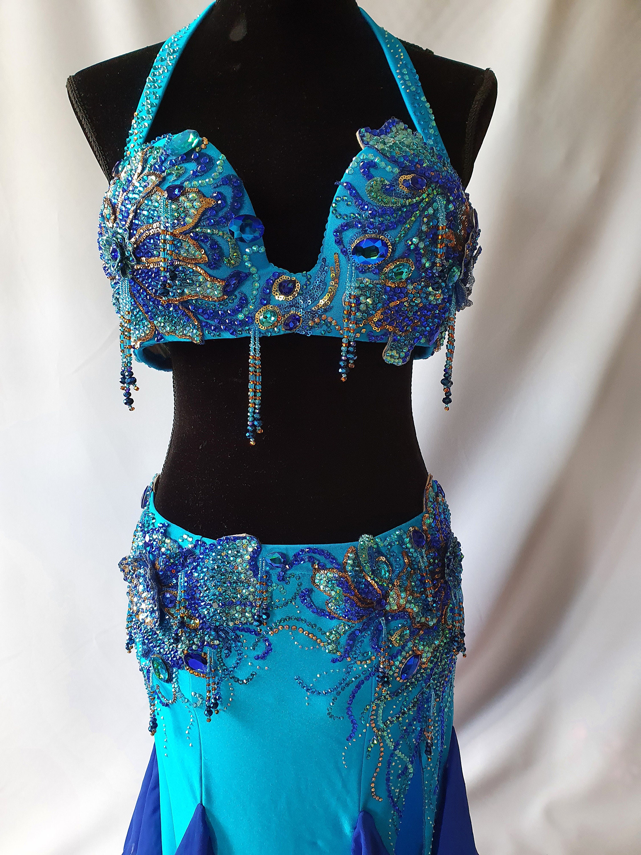 Handmade Vintage Style Mermaid Bellydance Costume Bra and Belt Set