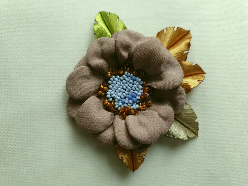 gray-,brovn embroidered flower color satin flower brooch Flower brooch.Daisy Handmade pink,pale pink Choose your color Flower pin