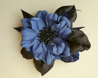 Handmade. Violet,pink,grey,blue,burgundy color satin flower brooch. Choose your color. Flower  pin, embroidered flower