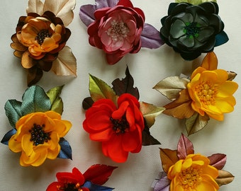 Flower brooch. Handmade grey, ivory,pink, orange,yellow color satin flower brooch. Choose your color. Flower clip@ pin, embroidered flower