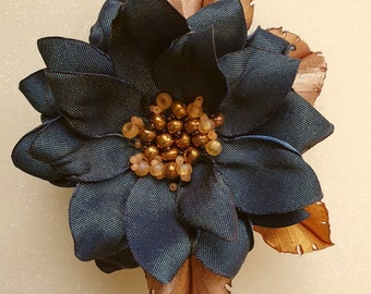 Handmade. Burgundy,gray,blue, color satin flower brooch. Choose your color. Flower  pin, embroidered flower