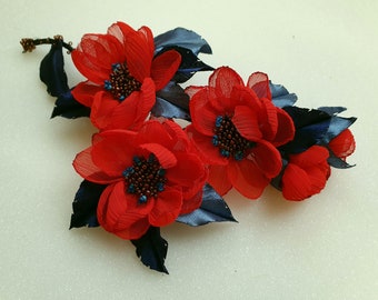Wedding  dress accessories, flower clip and pin,flower pin. Salmon,red,pink  color flowers.
