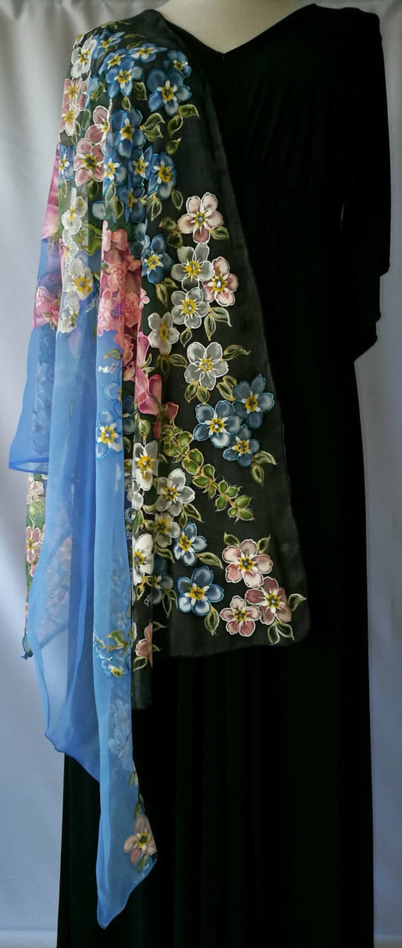 Painted Look Floral Scarf in Blue