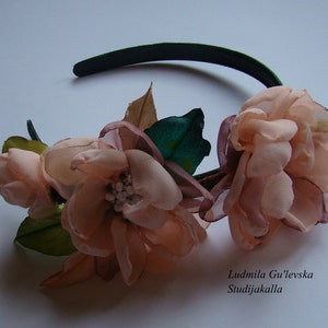 Wedding hair accessories, Bohemian hair crown ,chiffon fabric flower,100% handmade.