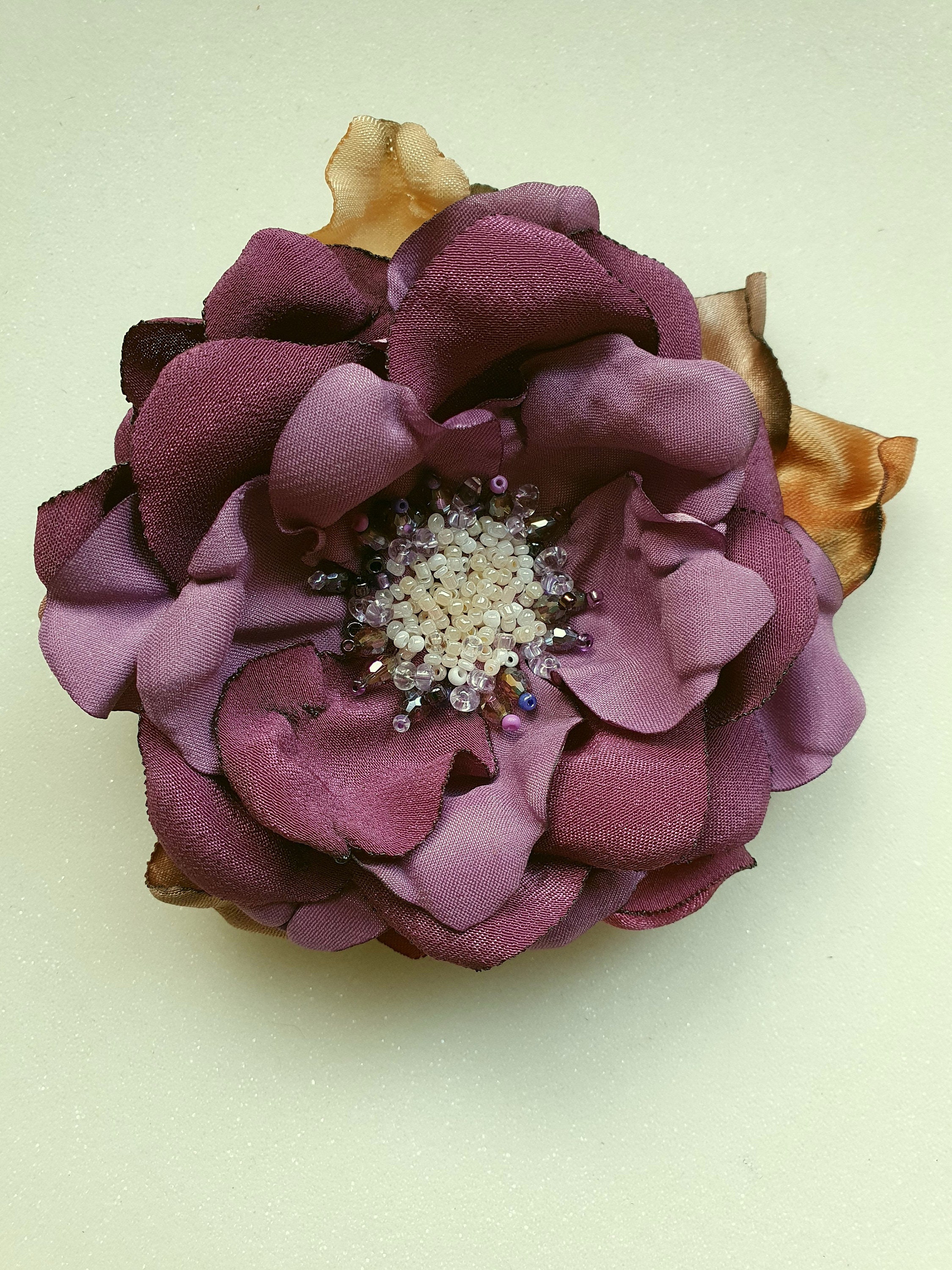 Handmade  satin flower brooch.Peony. Rose.Blue,purple,violet,pink,red,grey  color flower. Choose your color.
