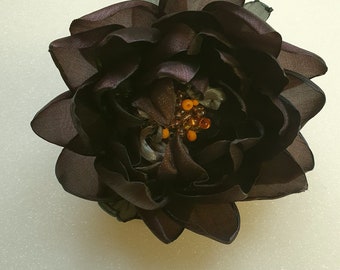 Handmade  organza flower brooch.Water lily. Rose.Blue,ivory,grey,brown,green, flower. Choose your color.