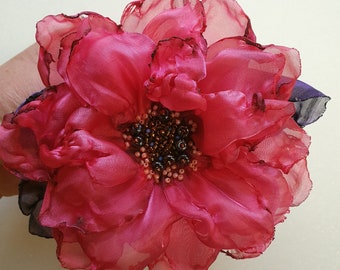 Handmade  organza flower brooch.Peony. Rose.Blue,pink,grey,lilac,green flower. Choose your color.
