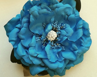 Sale! Handmade  satin flower brooch.Peony. Rose.Blue,white,green color flower. Choose your color.