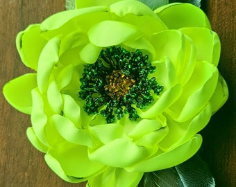 Handmade  satin flower brooch.Peony. Rose.Yellow flower. Choose your flower.