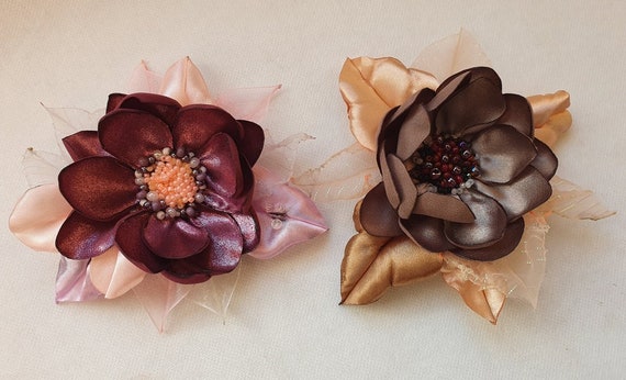 Flower Handmade Plum Color or Gray Color Satin Flower