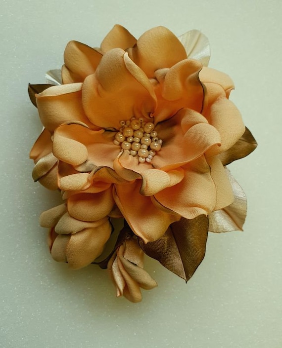 Flower Handmade Peach, Pale Pink Color Satin Flower Brooch