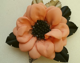Flower brooch. Clip @pin, pin. Handmade .Black,white,red,violet color satin flower brooch. Choose your color.
