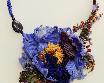 Peony flower  necklace. Lilac  flower handmade, unique jewellery,   perfect gift for woman.