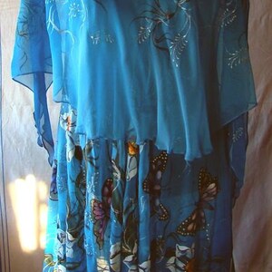 Dress.Boho.Natural silk dress handmade artwork ,silk painting, 100% natural silk handwork, blue floral dress, daffodil butterfly image 5