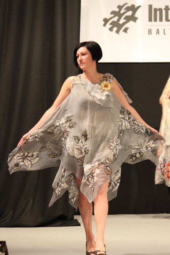 handmade silk couture dress Black dress accompanied with a handmade embroidered silk organza cape # couture