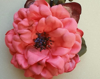 Handmade  satin flower brooch.Peony. Rose.Raspberry,pink,violet,green,grey,white,red color flower. Choose your color.