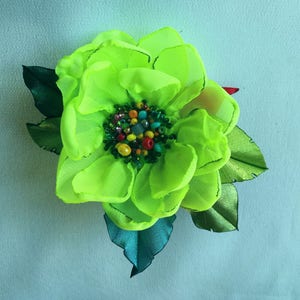 Wedding dress accessories, flower pin, bridal dress accessory, green fluorescent color flower brooch.