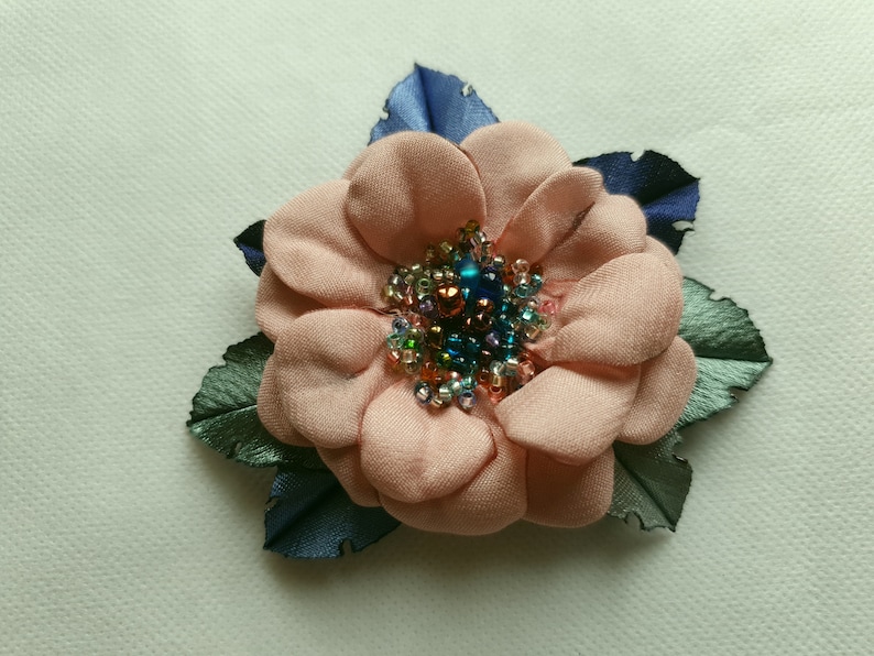 gray-,brovn embroidered flower color satin flower brooch Flower brooch.Daisy Handmade pink,pale pink Choose your color Flower pin
