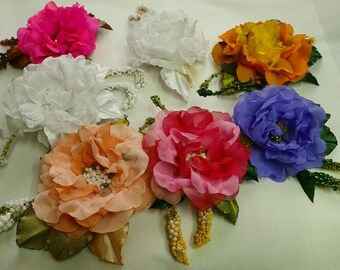 Wedding hair/dress accessories,dress accessries, flower clip and pin, white,yellow- orange,pink, lilac,ivory flower ,100% handmade.