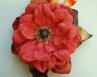 Handmade  satin flower brooch.Peony. Rose.Blue,green,red,pink,black color flower. Choose your color.