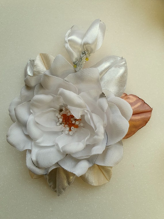 silk flower brooch for dress Silk flower brooch with fringes RASARIO Online Boutique