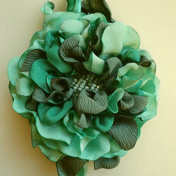 Handmade  satin flower brooch.Peony. Rose.Blue,pink,green,grey,mustard,purple color flower. Choose your color.