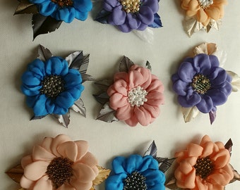 Flower brooch.Daisy. Handmade  pink,pink-orange,sangria color satin flower brooch. Choose your color. Flower pin, embroidered flower