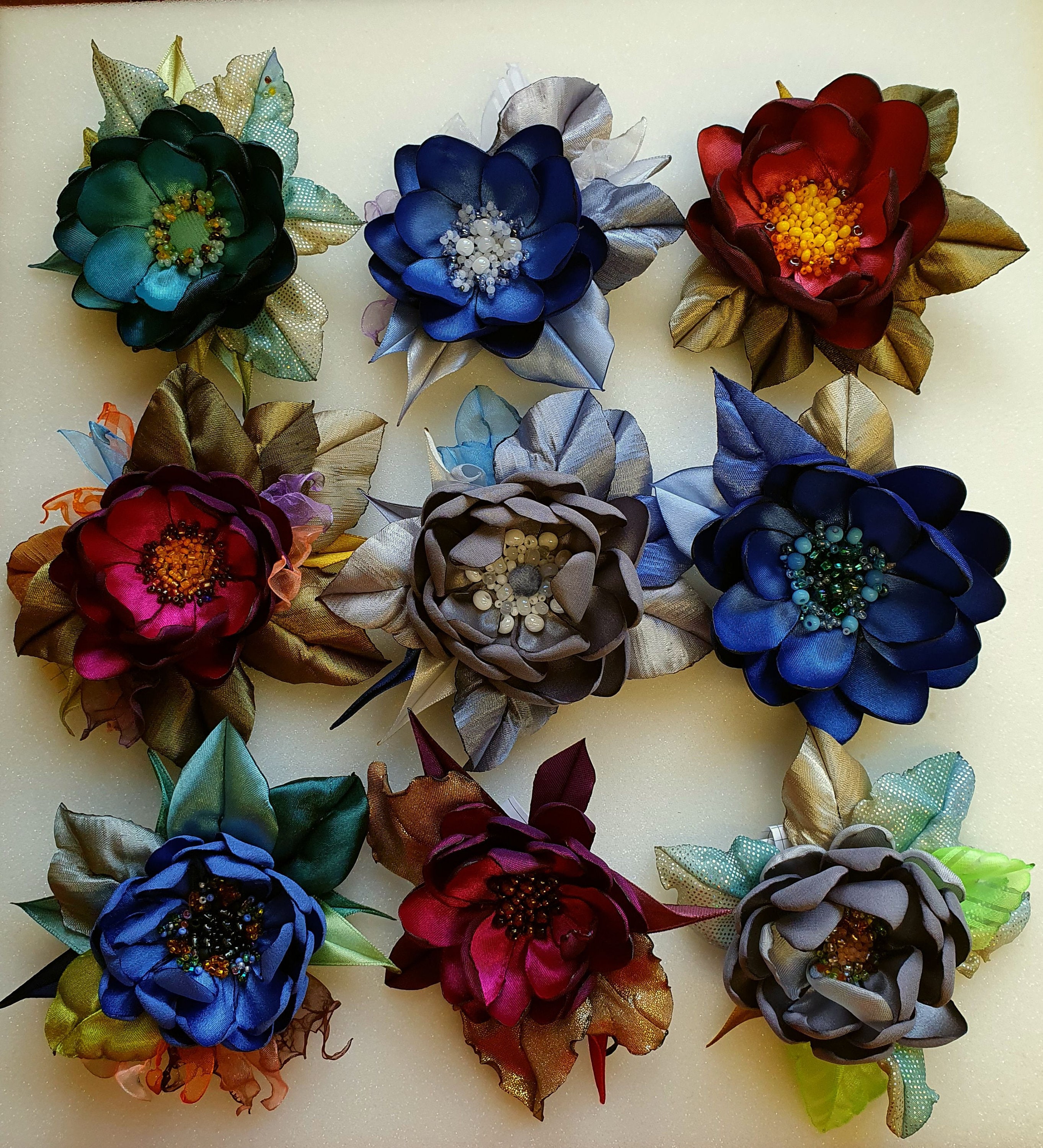 Handmade. Gray,sea Blue,purple,blue,red Color Satin Flower 