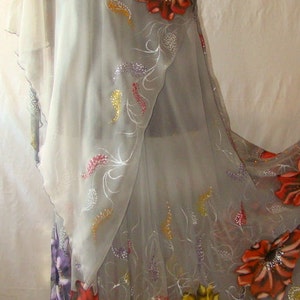 Dress.Boho.Natural silk dress - handmade artwork, silk painting, gray floral dress, gazania