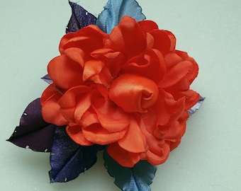 Handmade  satin flower brooch. Rose.Violet,orange,red  color flower. Choose your color.