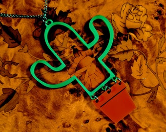 Cactus Necklace, Wearable cactus line art, cactus pendant, statment necklace