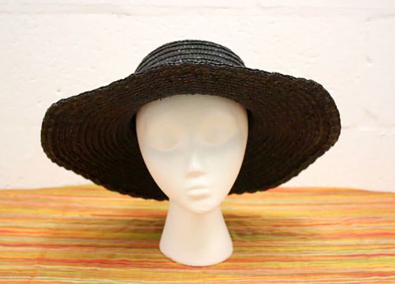 Vintage 1960s Henri Bendel Straw Hat Black Size 7… - image 2