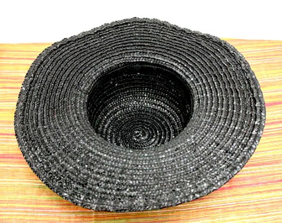 Vintage 1960s Henri Bendel Straw Hat Black Size 7… - image 4