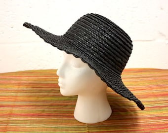 Vintage 1960s Henri Bendel Straw Hat Black Size 7 1/8 - 7 1/4 Women's 100% Straw Made in Italy