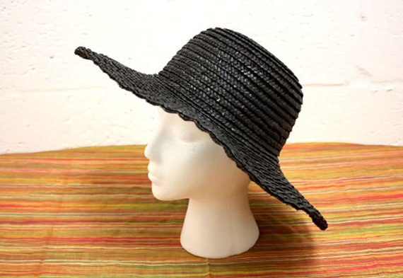 Vintage 1960s Henri Bendel Straw Hat Black Size 7… - image 1