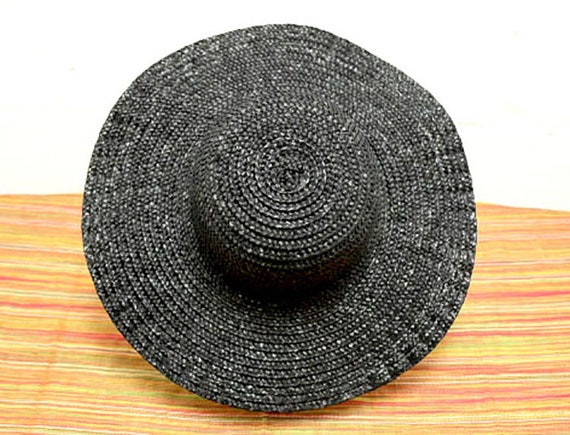 Vintage 1960s Henri Bendel Straw Hat Black Size 7… - image 3