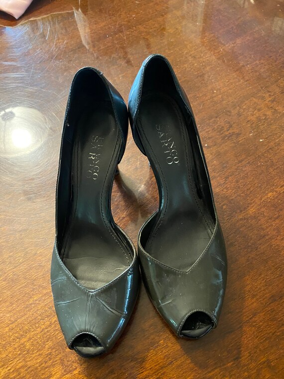 Franco Sarto Gray Patent Leather Slip On Peep Toe Heels Size