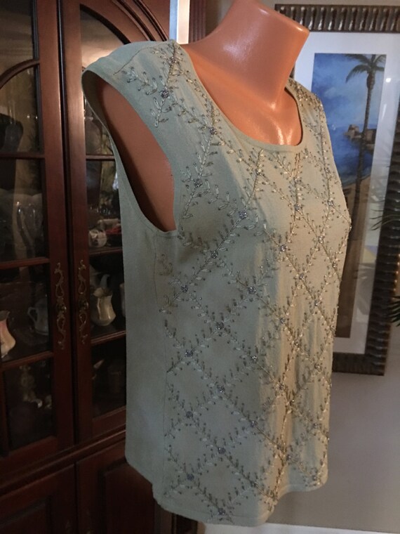 Rena Rowan green beaded sleeveless shirtsize M - image 2