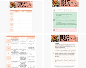 Heart Healthy Weekly Meal Planner + Mediterranean Diet Guide | Printable & Editable PDF | Nutrition Tracker, Cardiac Diet Tool