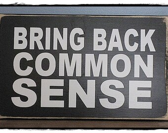 Bring Back Common Sense Wood Sign; wall art, humorous, political; vinyl lettering; 8&quot; x 10&quot;; custom color choices