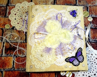Junk Journal | Handmade | Memory Keepsake | Fabric | Lace | Journal Book