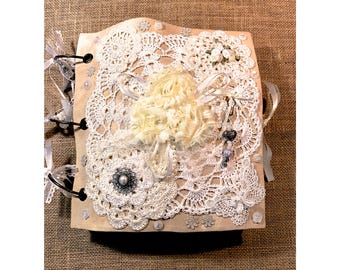 Junk Journal | Handmade | Memory Keepsake | Fabric | Lace | Journal Book | Wedding Book | Baby Book