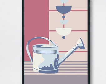 Watering can art print, garden art, printable artwork, spring wall art, garden print, garden painting, watering can, modern art gift