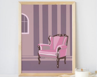 Interior design still life print, chair print, purple chair wallpaper art print, digital download, colorful modern wall art, home decor